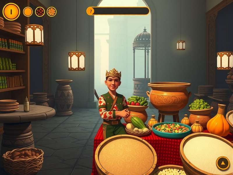 Dal Baati Pursuit gameplay screenshot showing a character collecting ingredients in a Rajasthani market